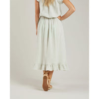 Rylee and Cru Womens Ruffle Midi Skirt || Blue Micro Stripe