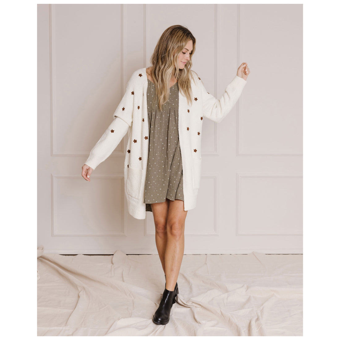 Rylee and Cru Ivory Stars Longline Womens Cardigan
