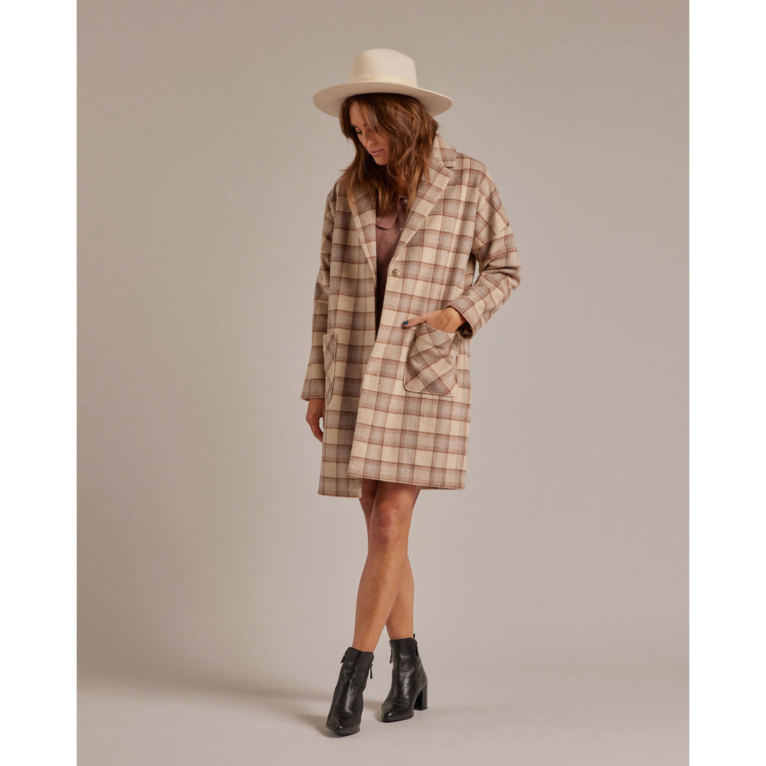 Rylee and Cru Women Longline Coat | Grey Plaid