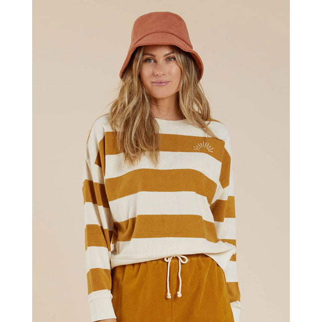 Rylee and Cru Terry Women Crewneck || Gold Stripe
