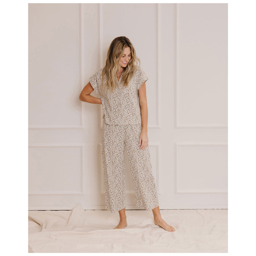 Rylee and Cru Natural Holly Vines Cropped Womens Pajama Set