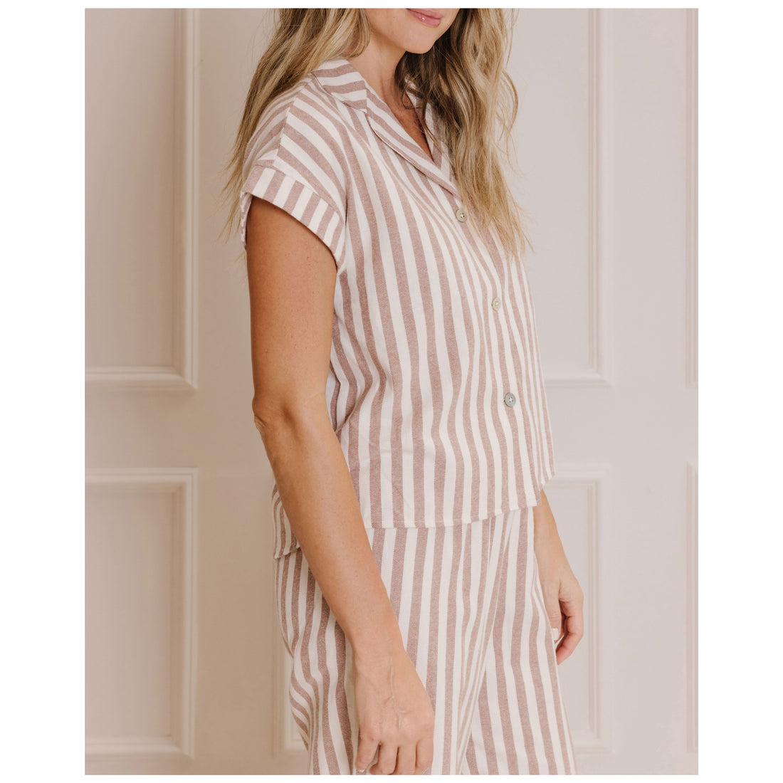 Rylee and Cru Wine Stripes Cropped Womens Pajama Set