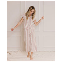 Rylee and Cru Wine Stripes Cropped Womens Pajama Set