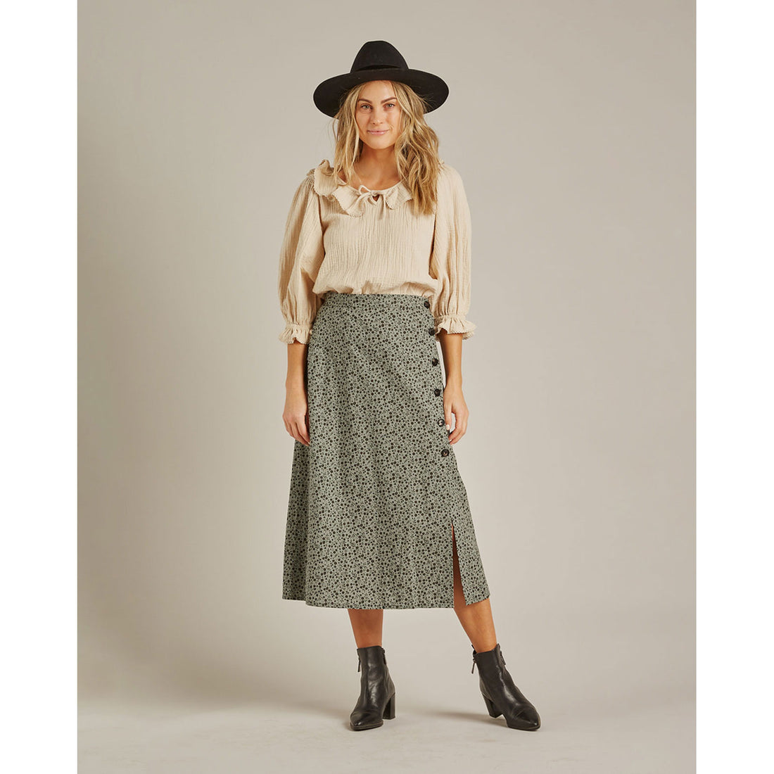 Rylee and Cru Indigo Button Midi Womens Skirt