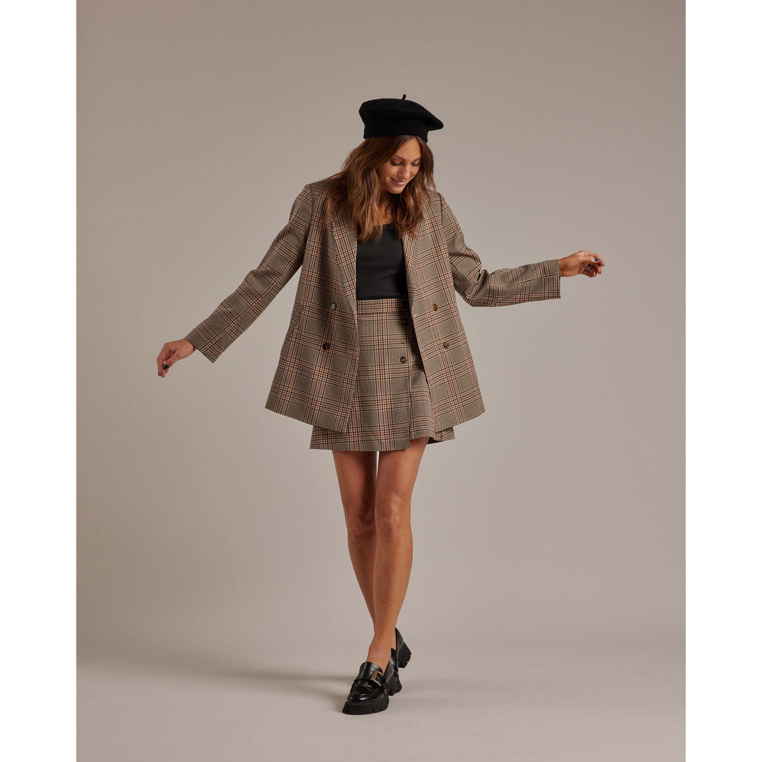 Rylee and Cru Women Double Breasted Blazer | Rustic Plaid