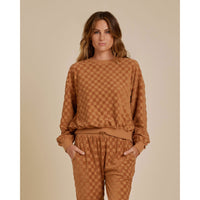 Rylee and Cru Camel Check Relaxed Sweatshirt
