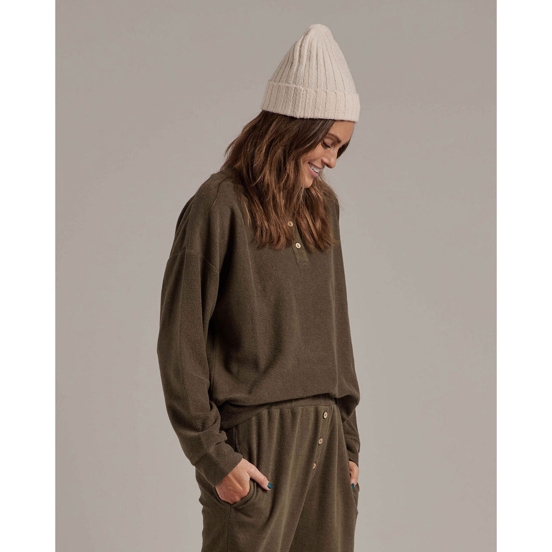 Rylee and Cru  Henley Womens Sweatshirt|Army