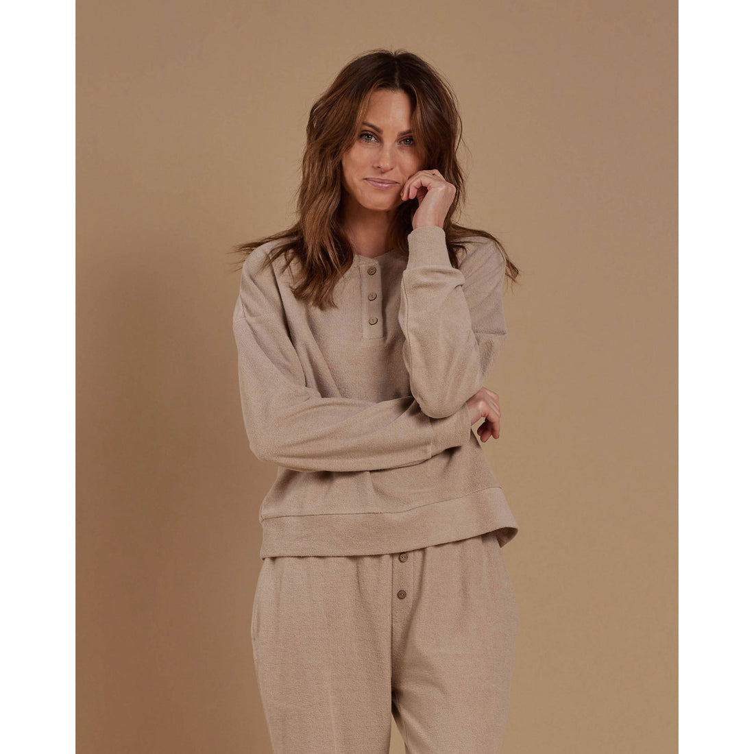 Rylee and Cru  Henley Womens Sweatshirt|Putty