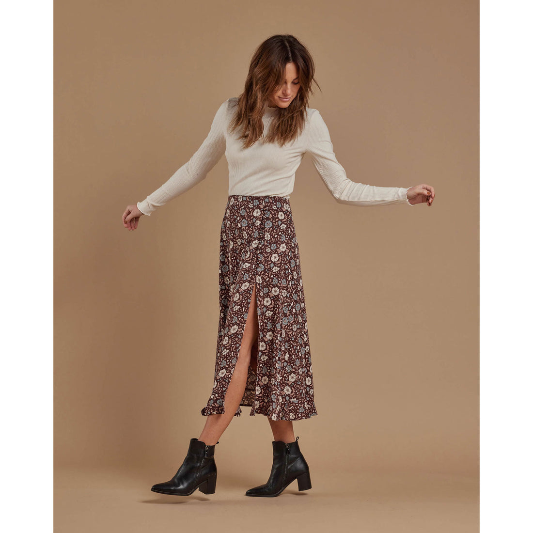 Rylee and Cru  Button Slit Womens Skirt|Holiday Bloom