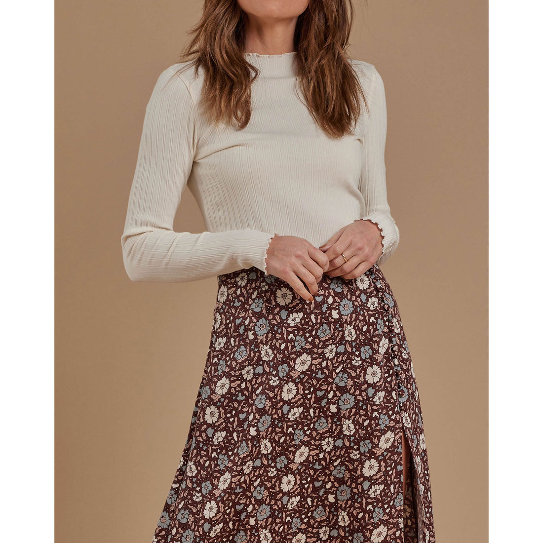 Rylee and Cru  Button Slit Womens Skirt|Holiday Bloom