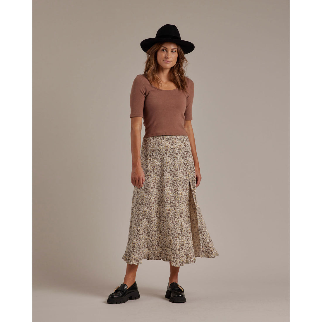 Rylee and Cru Women Button Slit Skirt | Autumn Floral