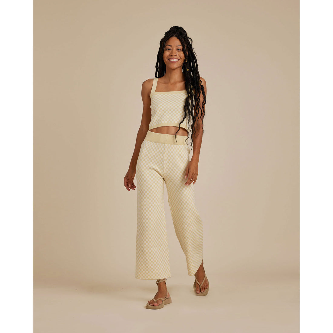 Rylee and Cru Checker Knit Top | Lemon Check