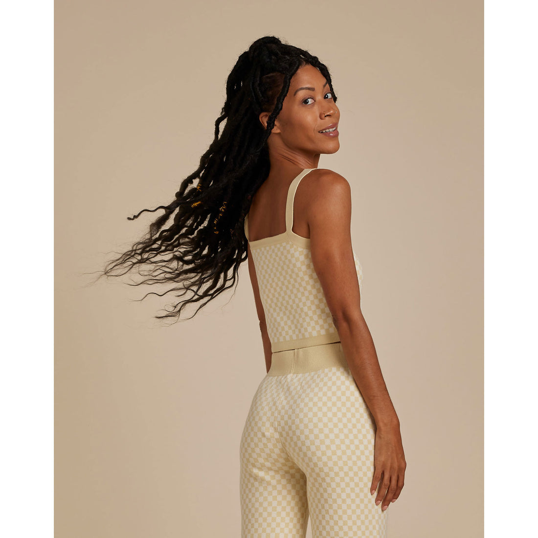 Rylee and Cru Checker Knit Pant | Lemon Check