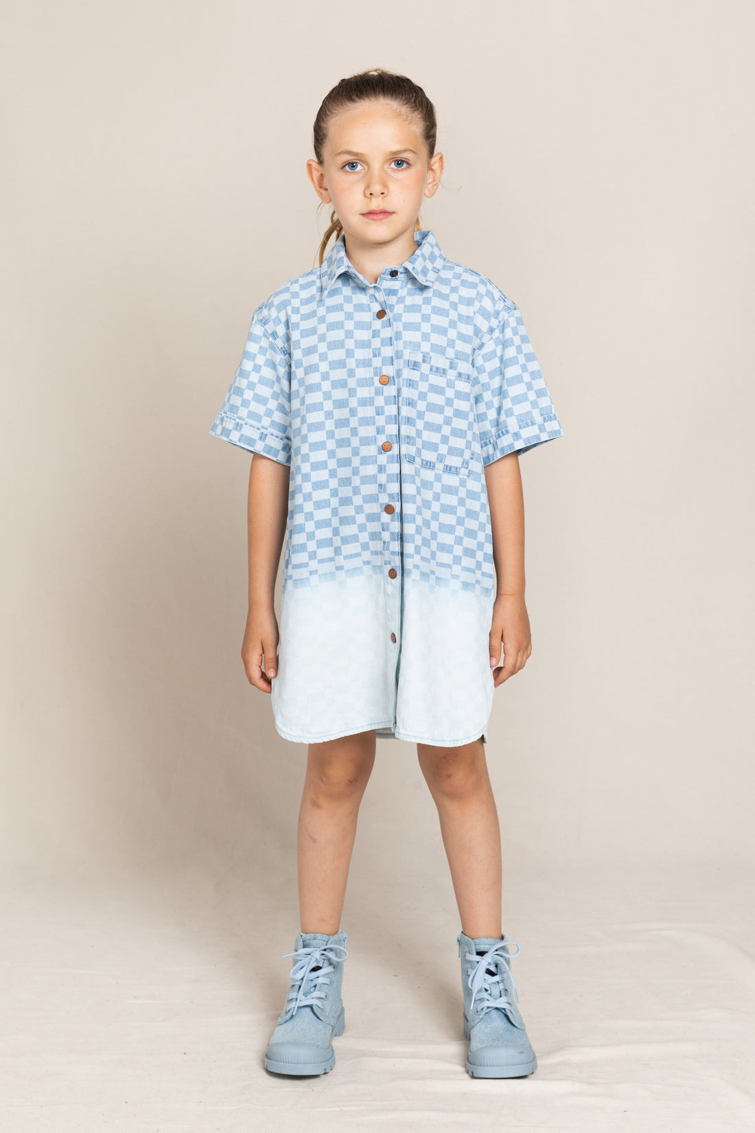 Finger in the Nose Rosita Bleached Blue Dip Dye Short Sleeve Shirt Dress