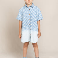 Finger in the Nose Rosita Bleached Blue Dip Dye Short Sleeve Shirt Dress