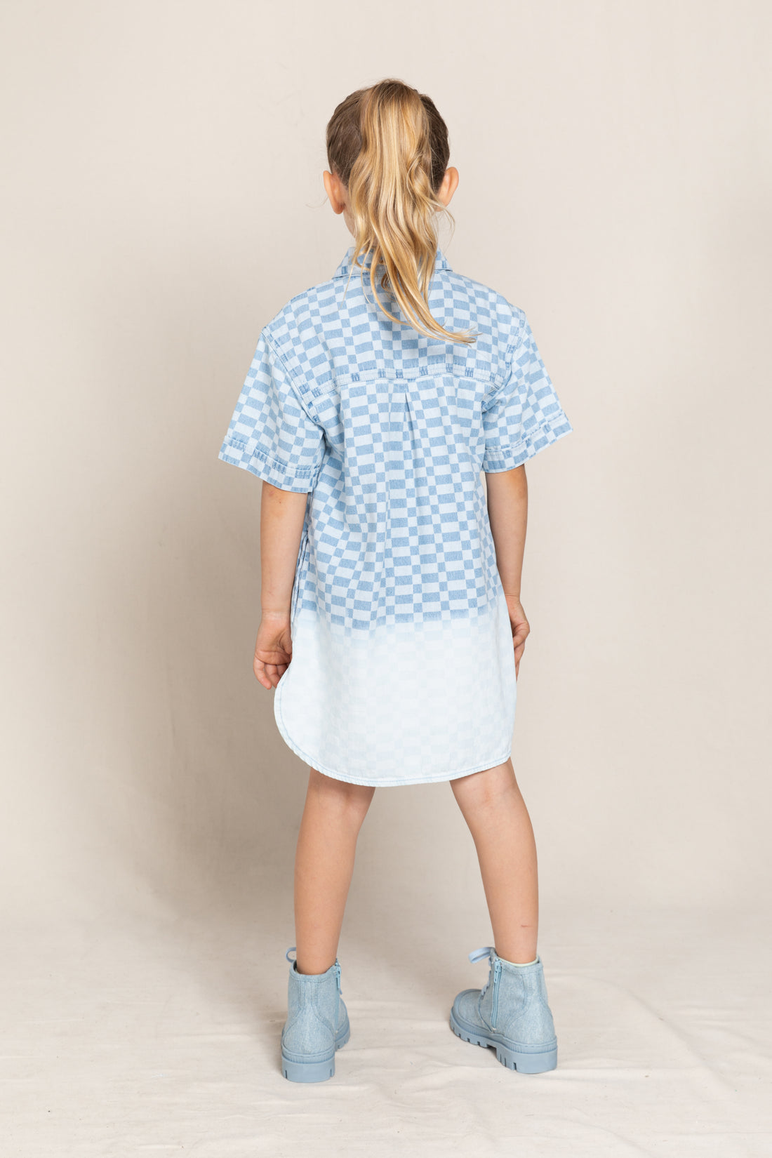 Finger in the Nose Rosita Bleached Blue Dip Dye Short Sleeve Shirt Dress