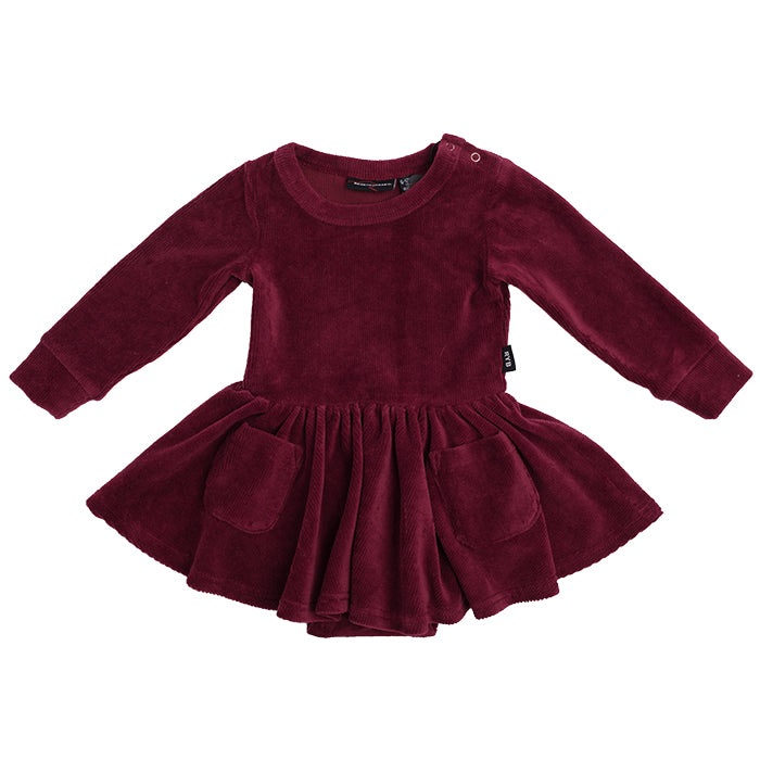 Rock Your Baby  Burgundy Corduroy Waisted Baby Dress