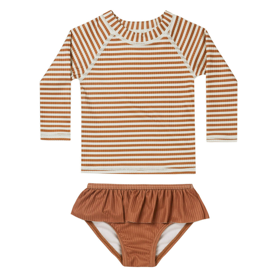 Rylee and Cru Rashguard Girls Set | Rust Stripe