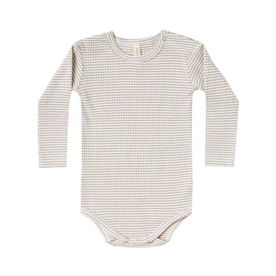 Quincy Mae Fog Stripe Ribbed Longsleeve Onesie