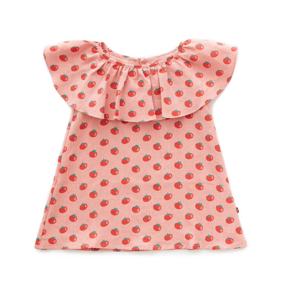 Oeuf Tomato Print Ruffle Collar Dress