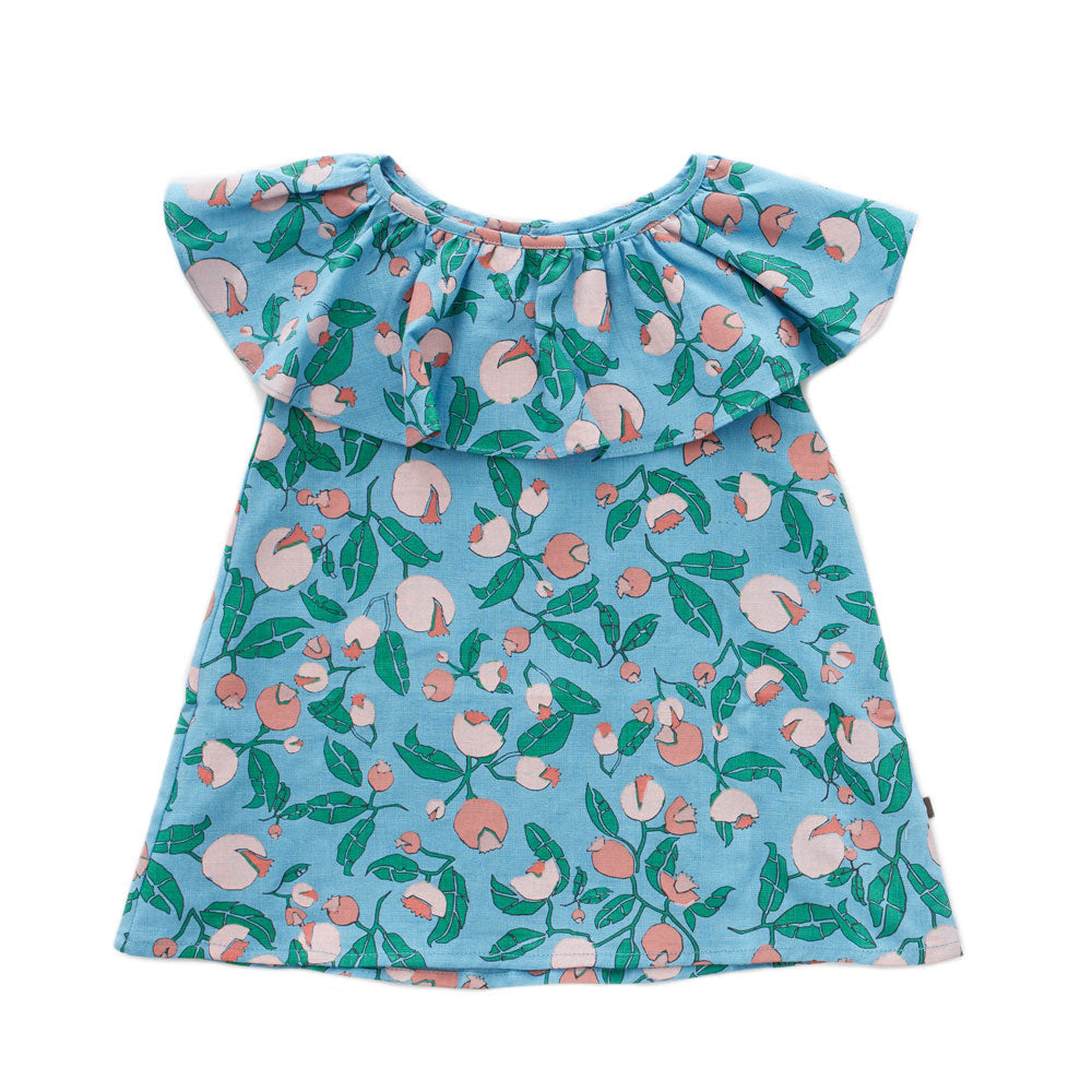 Oeuf Blue Flowers Ruffle Collar Dress