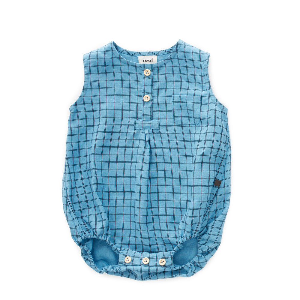 Oeuf Blue Checks Pocket Romper