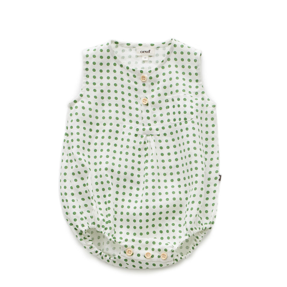 Oeuf Green Dots Pocket Romper