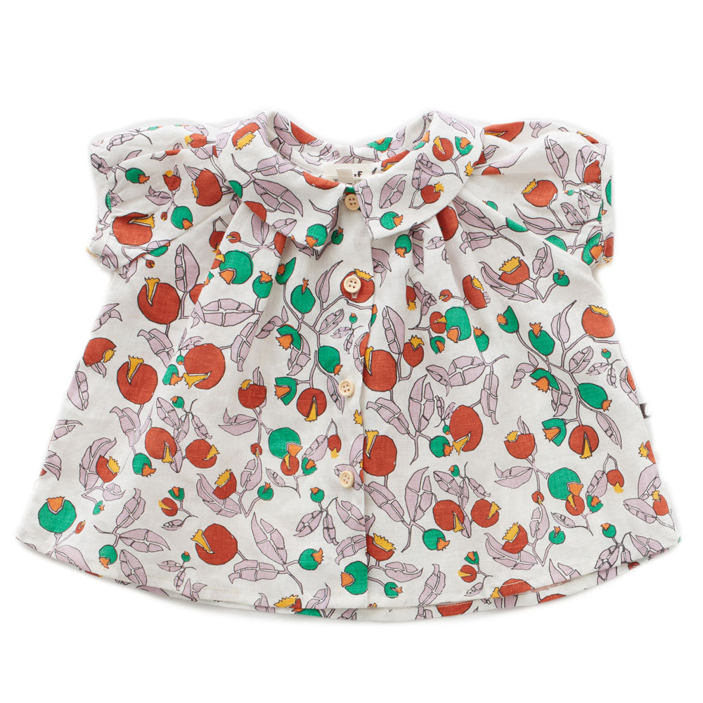 Oeuf White Flowers Short Sleeve Blouse