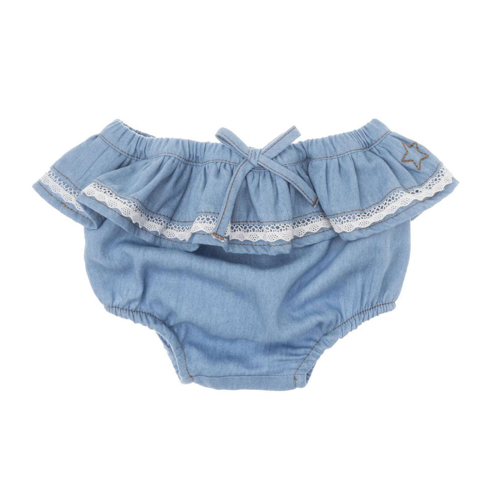 Tocoto Vintage Blue Ruffled Chambray Bloomer