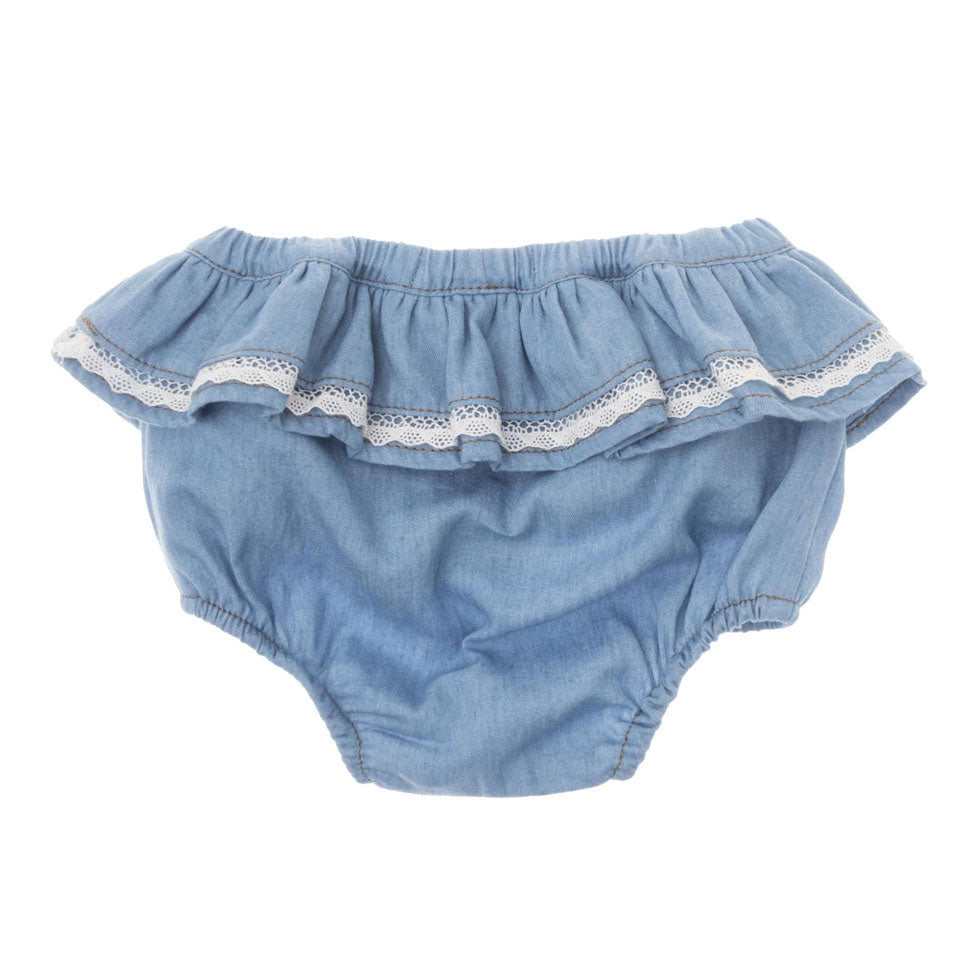 Tocoto Vintage Blue Ruffled Chambray Bloomer