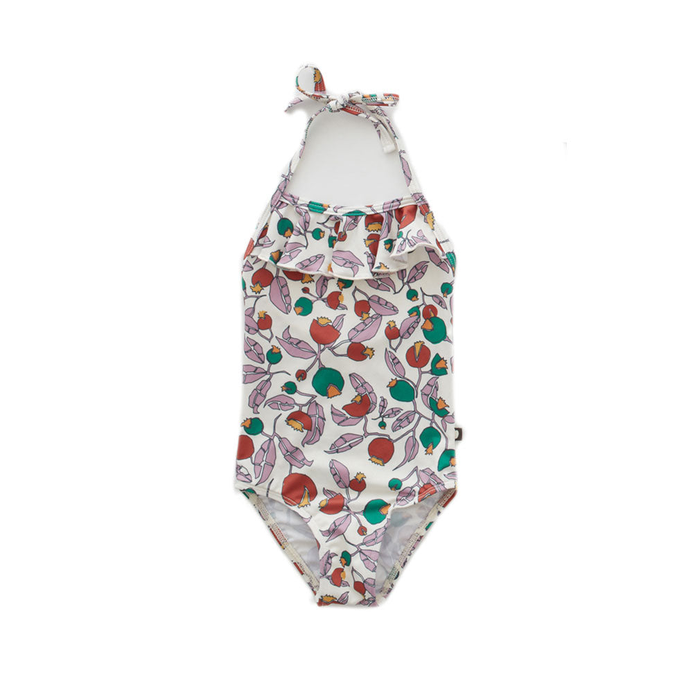 Oeuf White Flowers Ruffle Halter Swimsuit