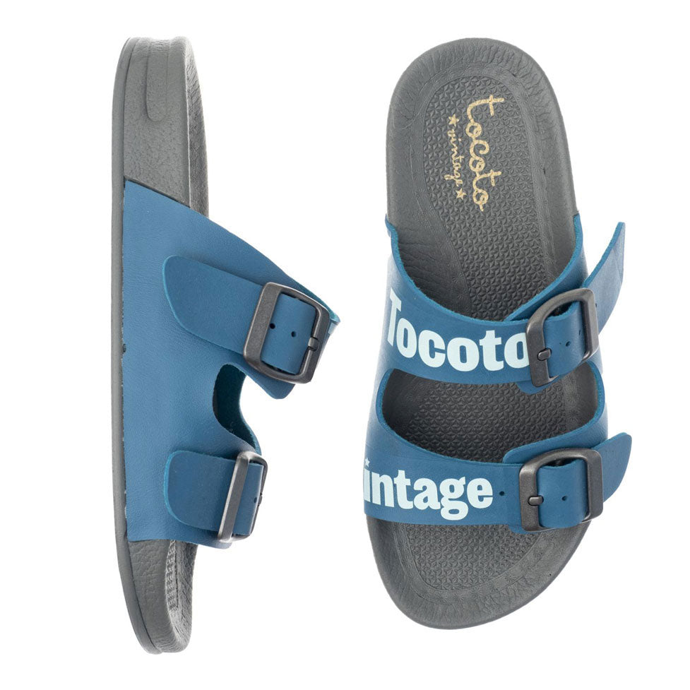 Tocoto Vintage Blue Two Buckles Logo Beach Sandals