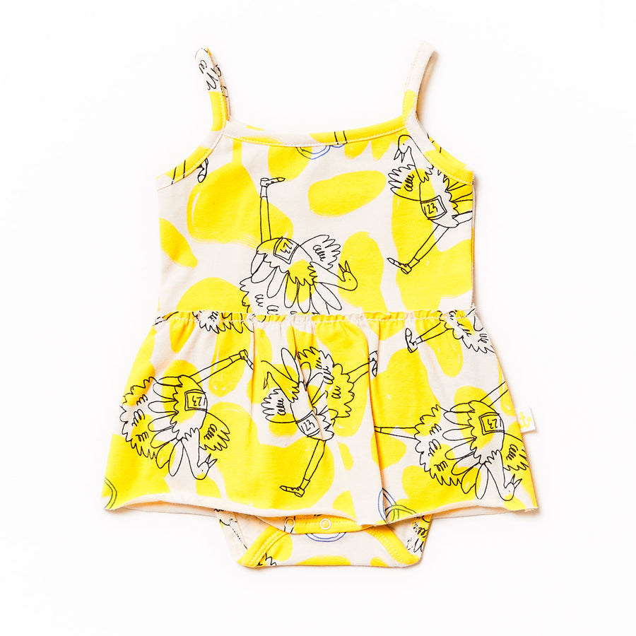 Noe Zoe Yellow Ostrich Print Skirt Bodysuit