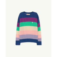 The Animals Observatory Bull Kids Sweater -Blue Striped Logo