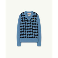 The Animals Observatory Toucan Kids Sweater - Blue Houndstooth