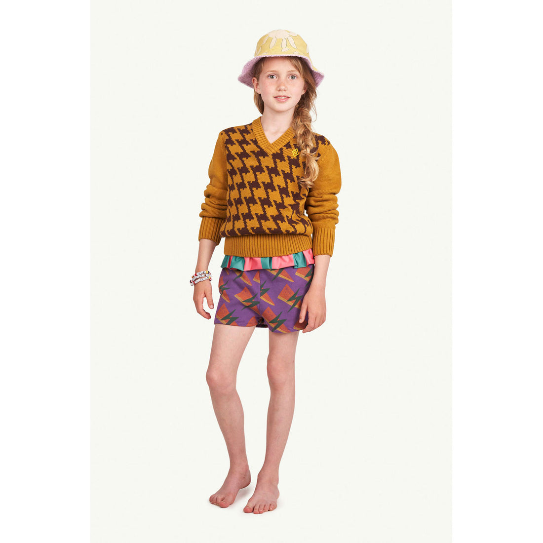 The Animals Observatory Toucan Kids Sweater - Mustard Houndstooth