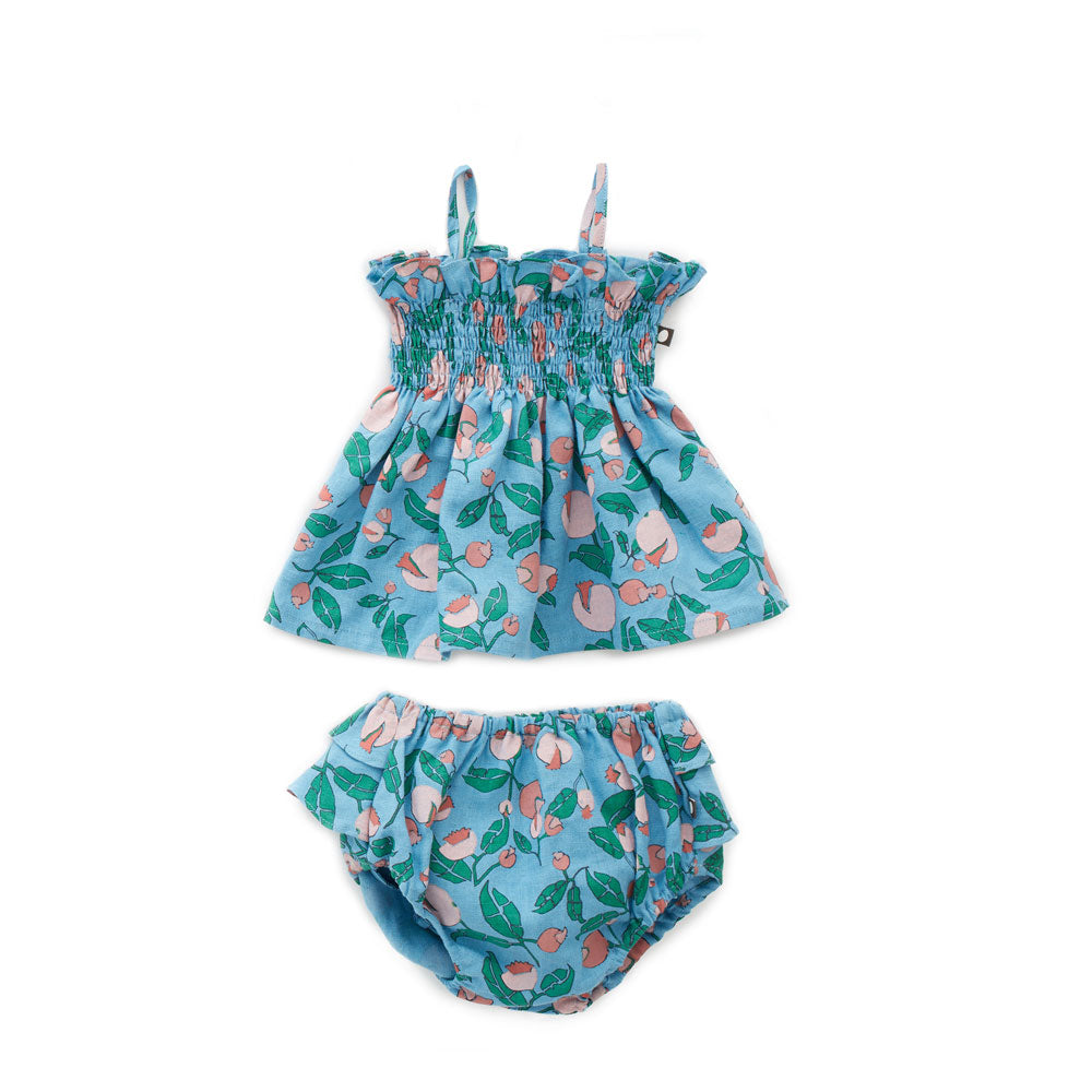 Oeuf Blue Flowers Ruffle Bloomer Set