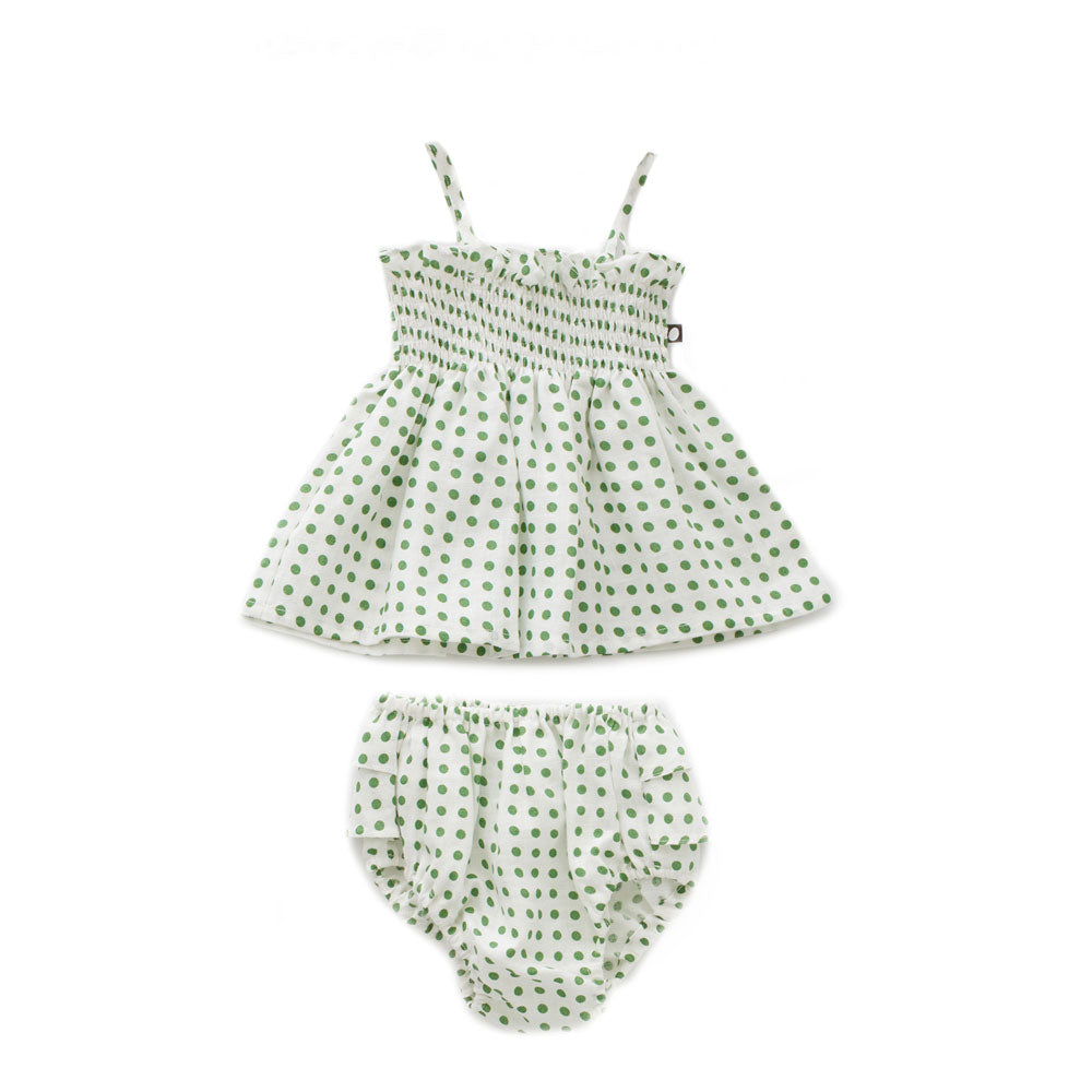 Oeuf Green Dots Ruffle Bloomer Set