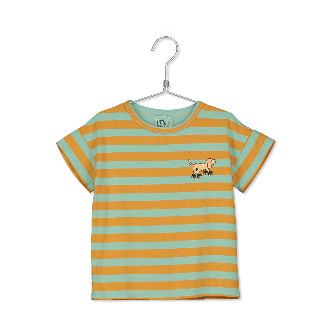 LotieKids Seagreen Stripes+Dog Embroidery Tshirt
