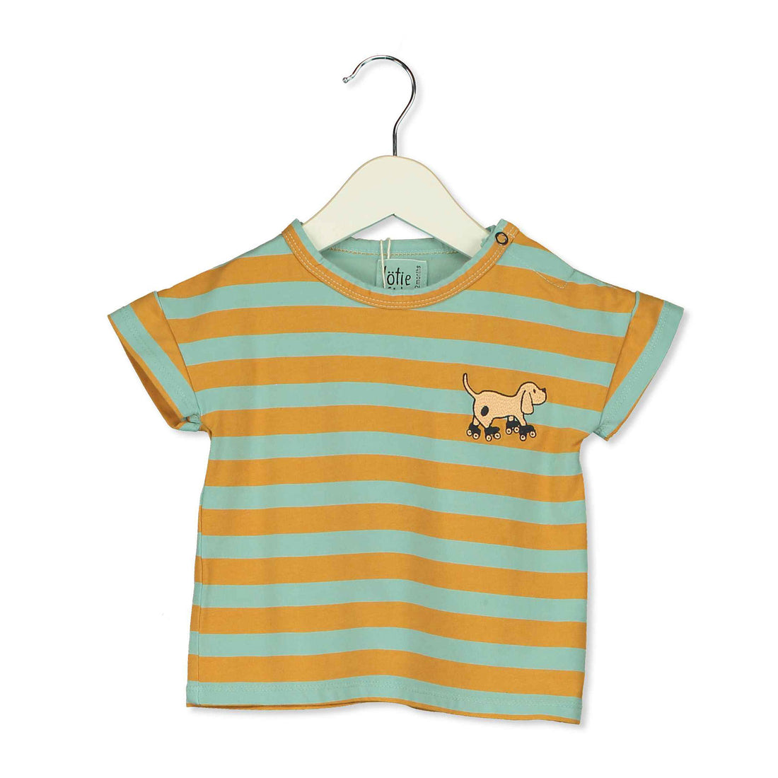 LotieKids Seagreen Stripes+Dog Embroidery Baby Tshirt