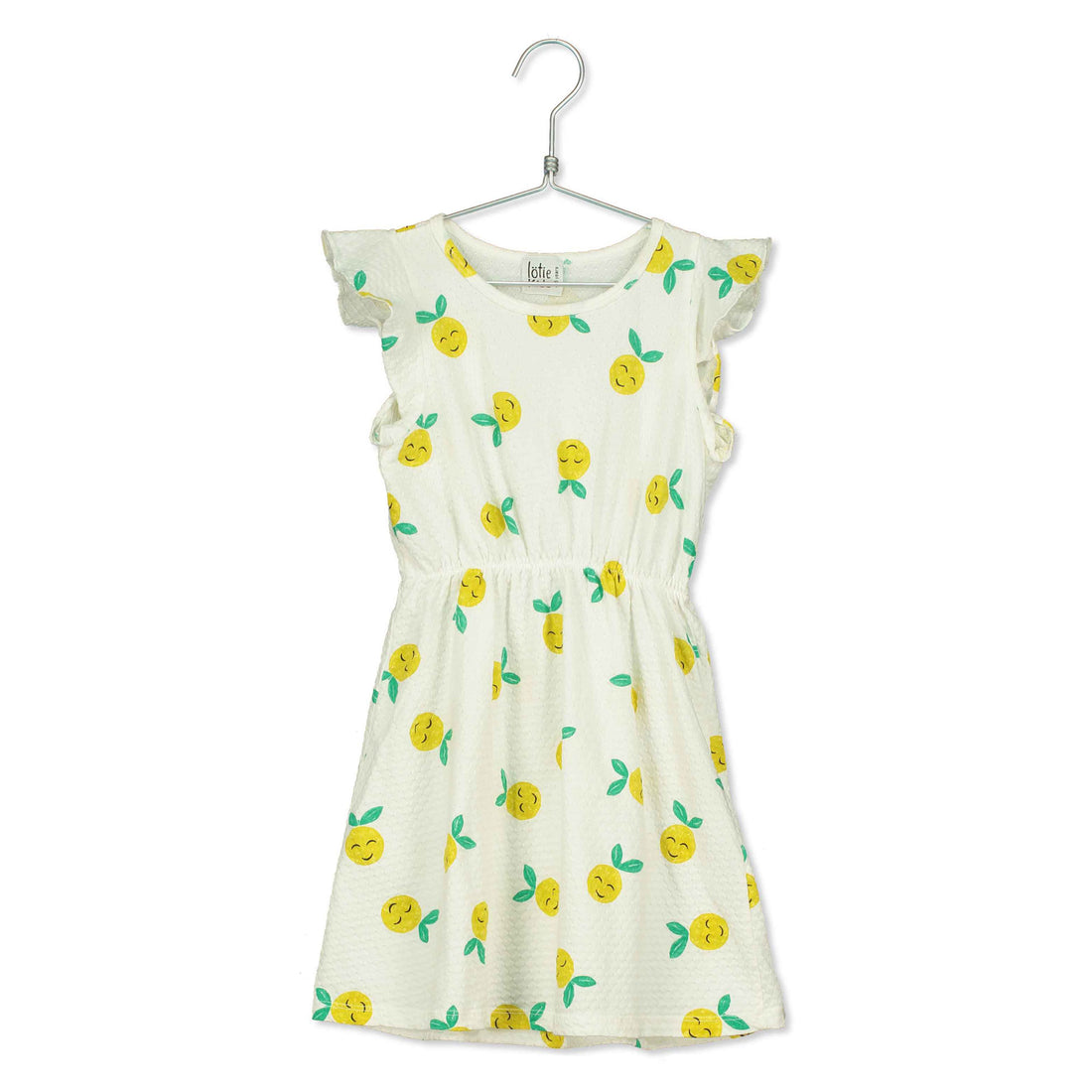 LotieKids Off White Grapefruits Ruffle Sleeve Jacquard Dress