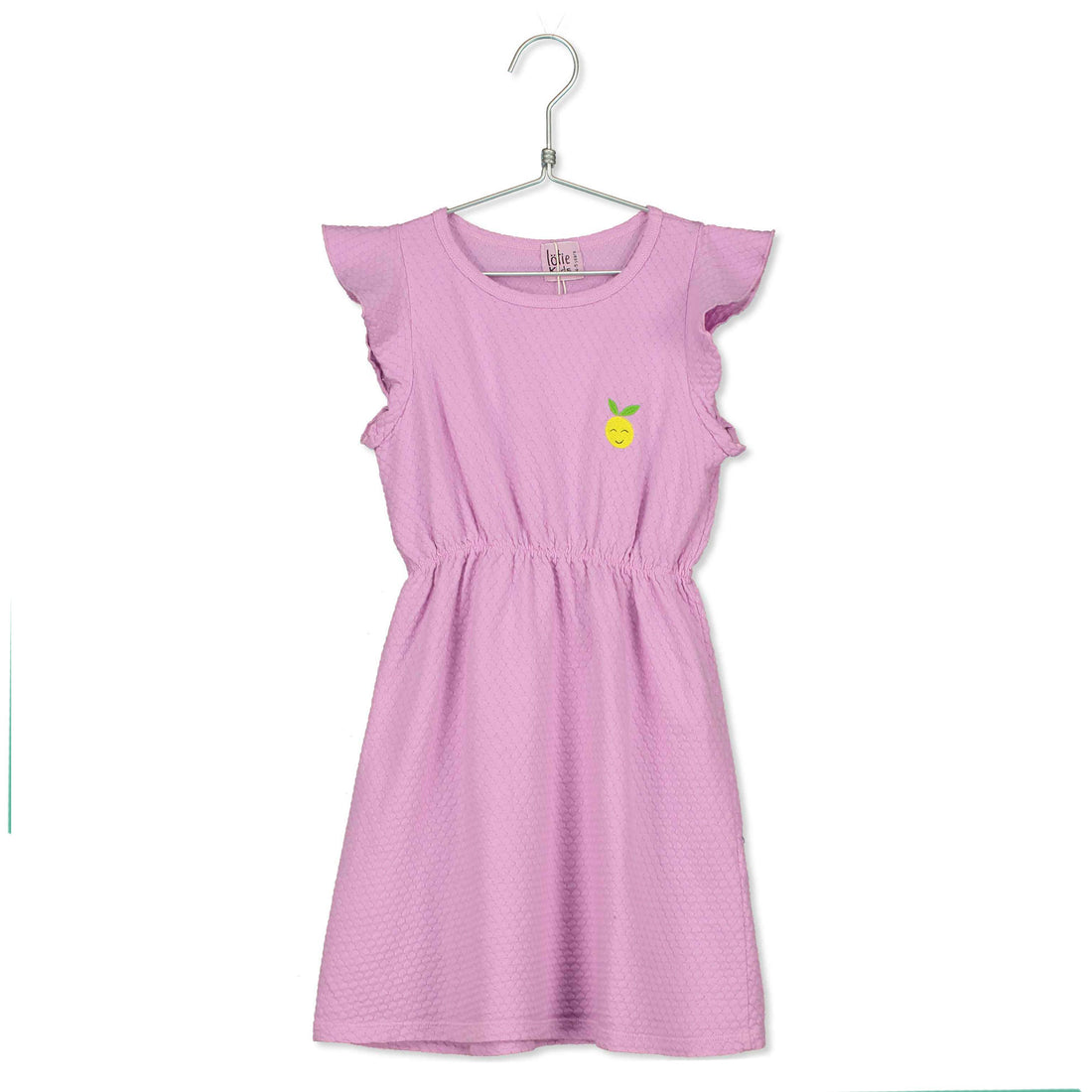 LotieKids Orchid Grapefruit Embroidery Ruffle Sleeve Jacquard Dress