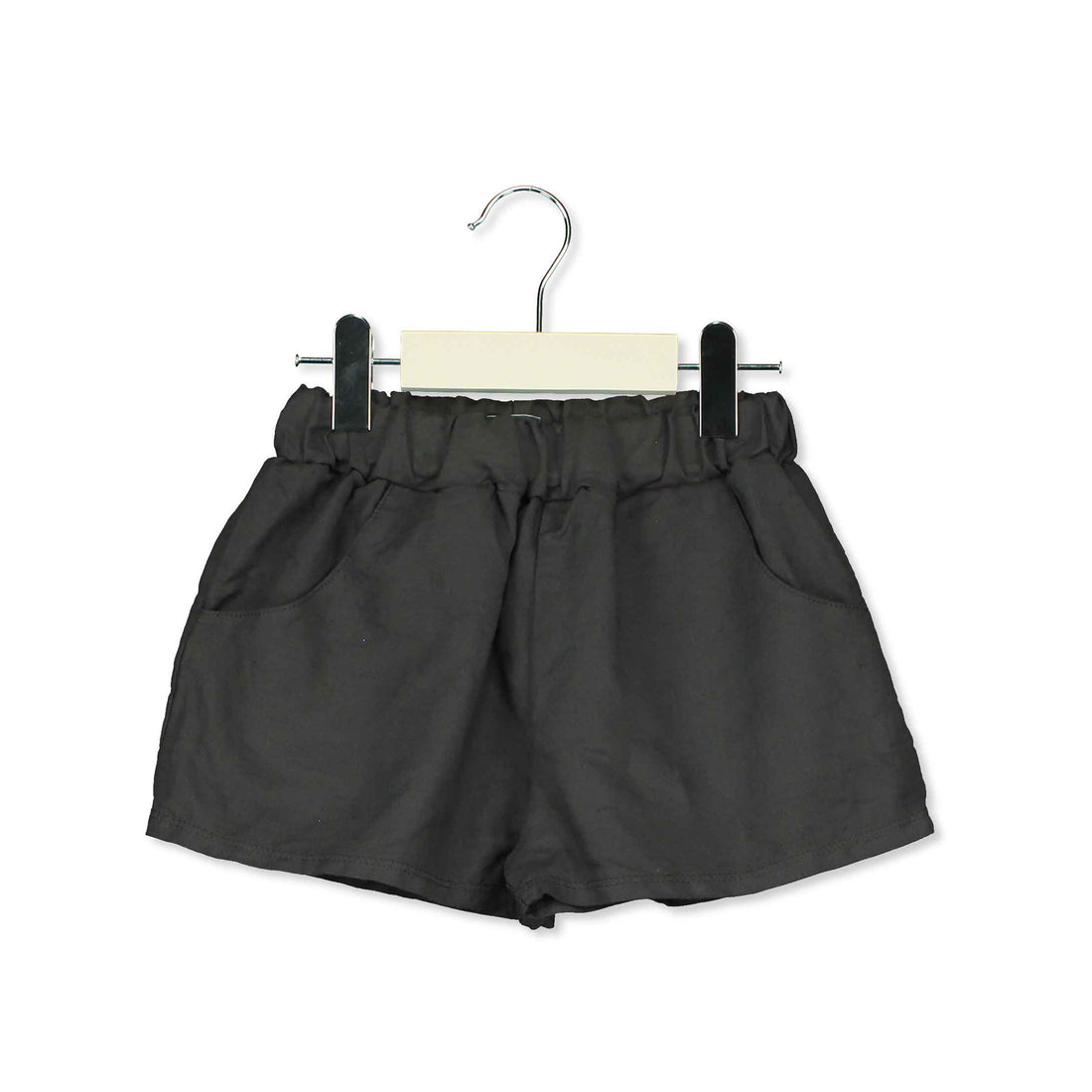LotieKids Vintage Black Solid Linen Wide Shorts