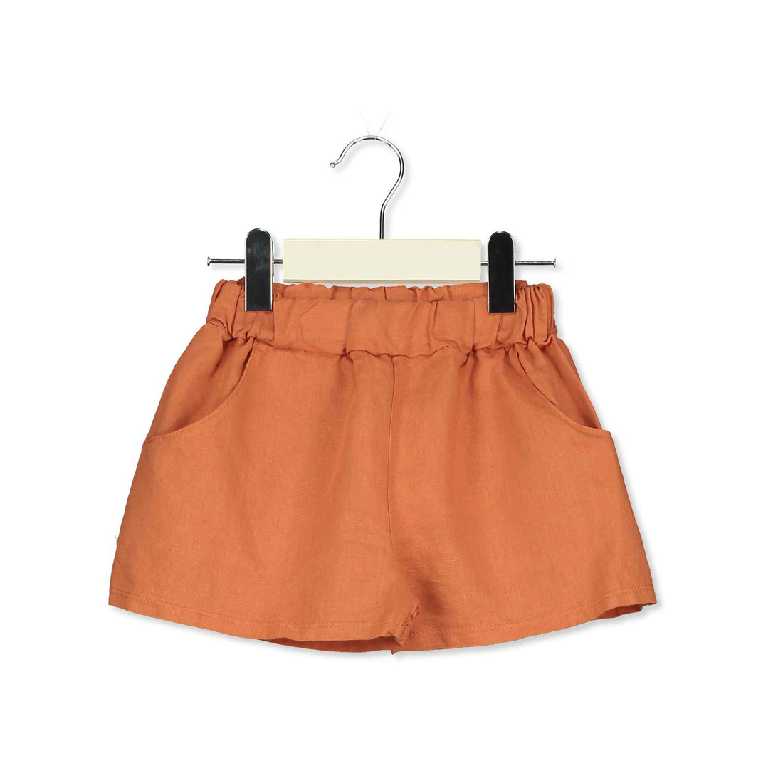 LotieKids Orange Solid Linen Wide Shorts