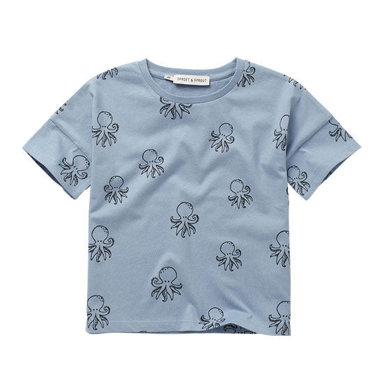 Sproet and Sprout Sky Blue Octopus Print Loose T-Shirt