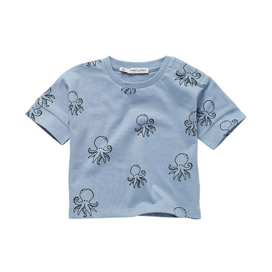 Sproet and Sprout Sky Blue Octopus Print Loose T-Shirt