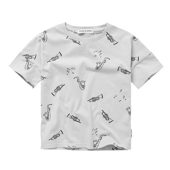Sproet and Sprout Light Grey Musica Print Loose T-Shirt