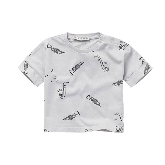 Sproet and Sprout Light Grey Musica Print Loose T-Shirt