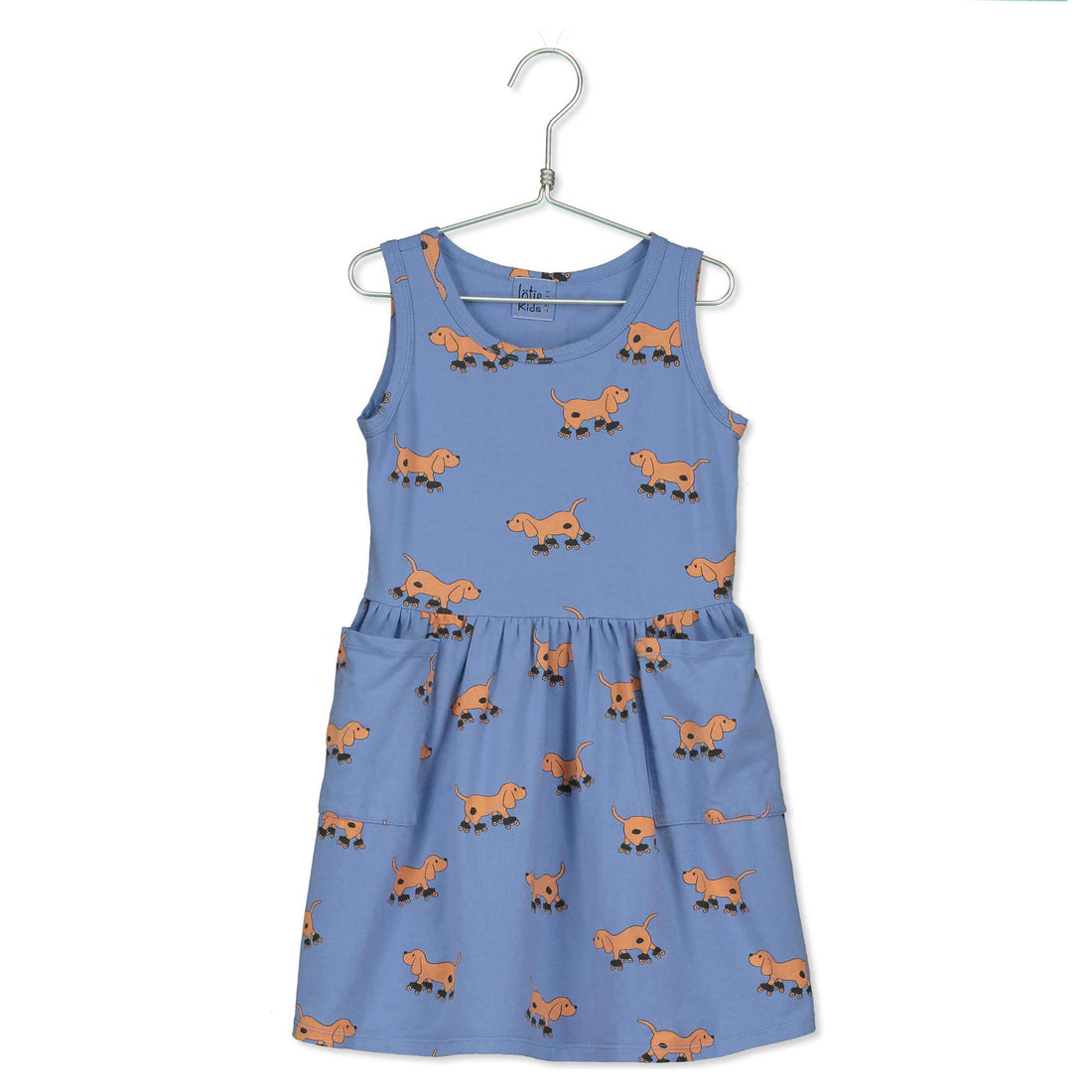 LotieKids Blue Dogs Dress Sleeveless Pockets