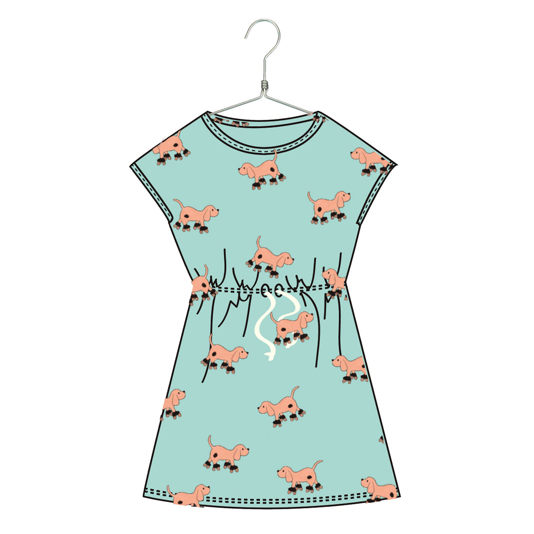 LotieKids Seagreen Dogs Waist Drawstring Dress